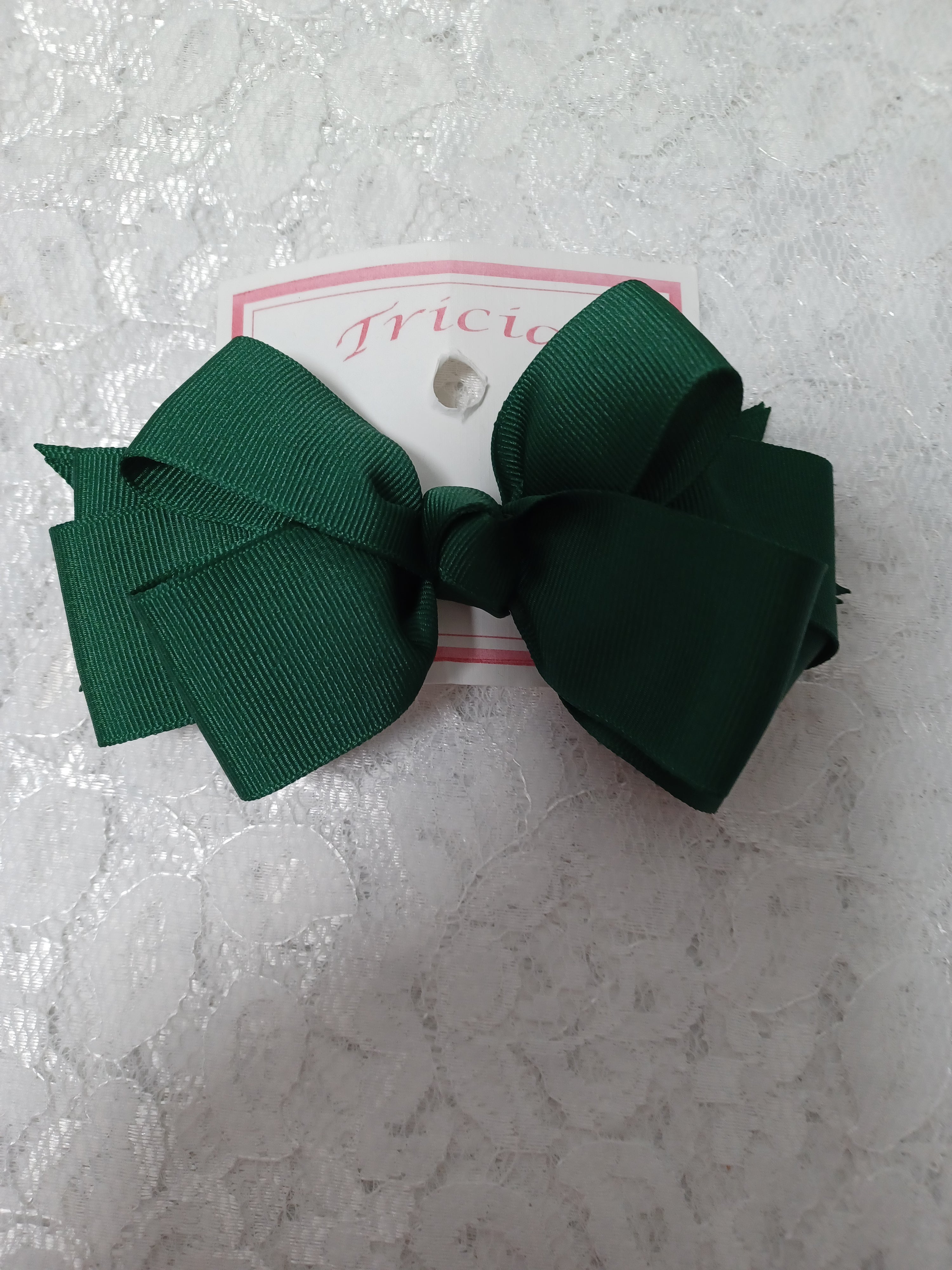 Dark Green Barrette Hair Bow